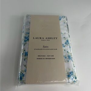 (2) Laura Ashley Satin Paris Fleur Blue  Pillowcases ~ Cottage Core
